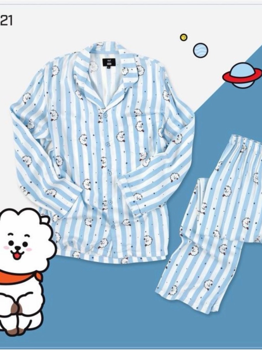 BT21 RJ Striped Light Blue Women's Pajama Set